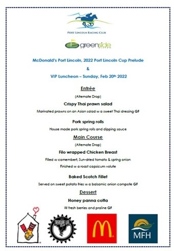 McDonald's Port Lincoln 2022 Cup Prelude & VIP Luncheon MENU