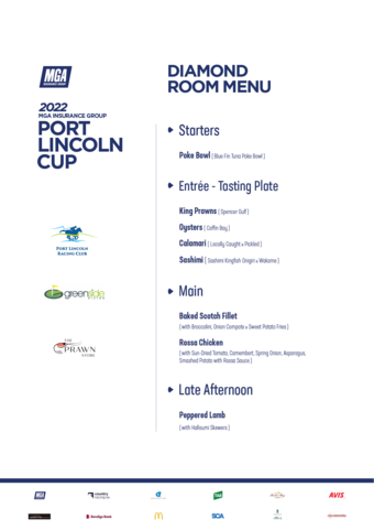 PLRC Diamond Room Menu